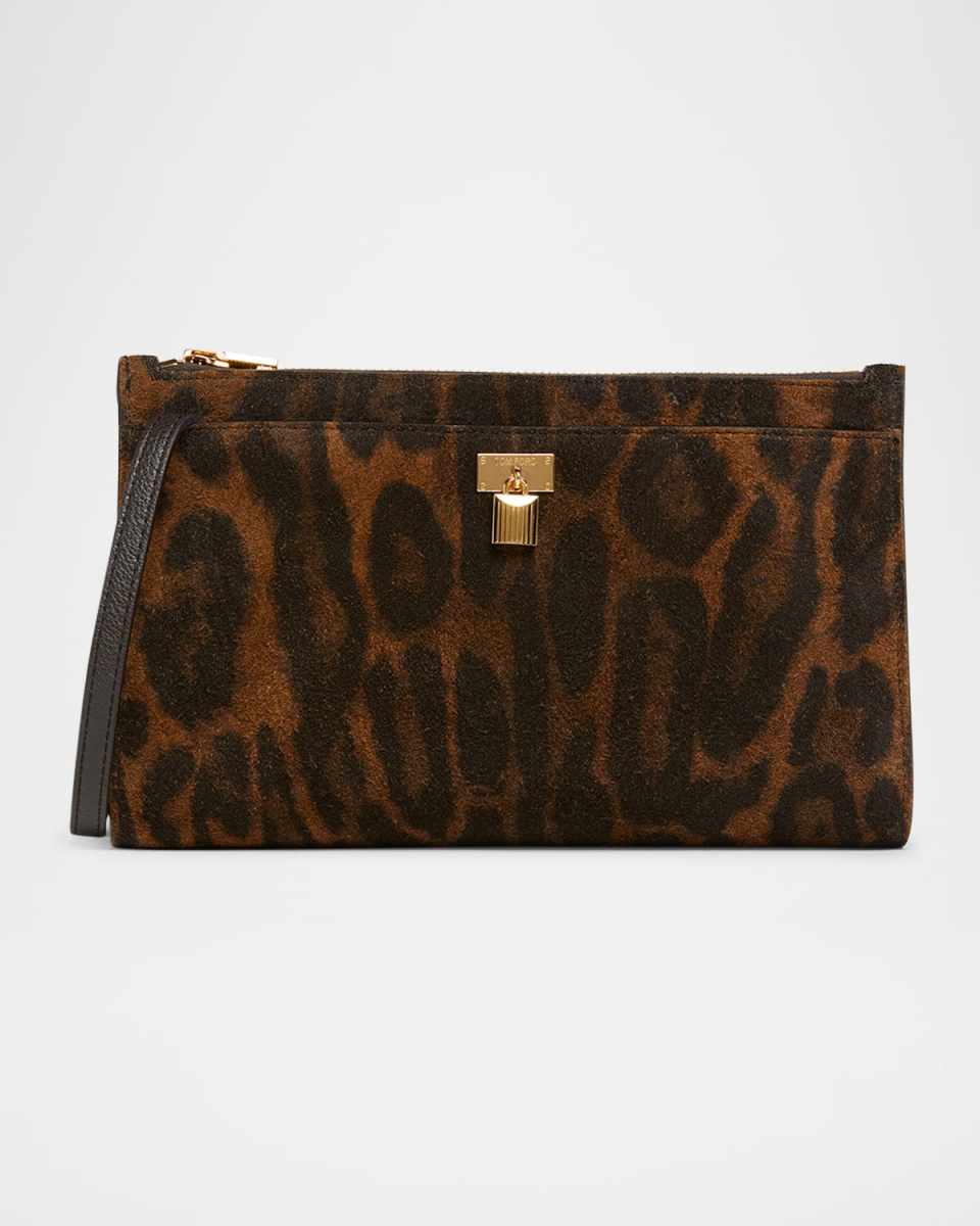 Padlock Mini Crossbody Bag in Ocelot-Print Suede